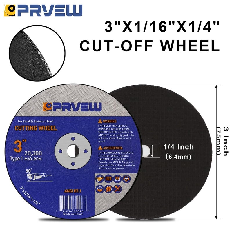 PRVEW 50-PK Cut Off Wheels 3 Inch,3" x1/16 x1/4" Quality Cutting Disc,Metal & Stainless Steel Aggressive Cutting Wheel for Die Grinder, General Purpose Cut-Off Wheel(3-Inch) - Image 3